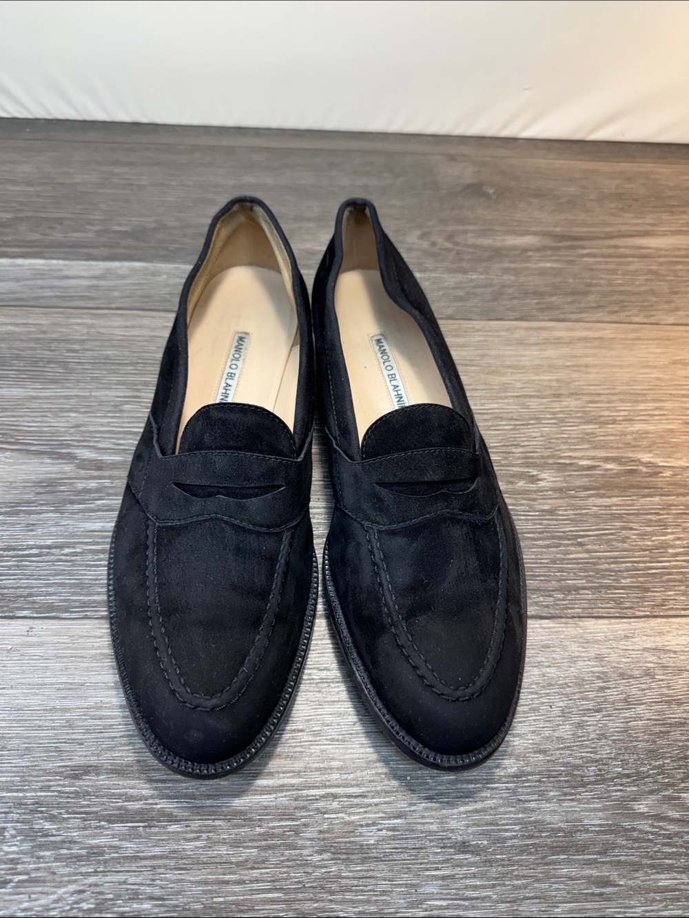 Manolo Blahnik Black Suede Penny Loafers - Women's Sz 10 (h208)